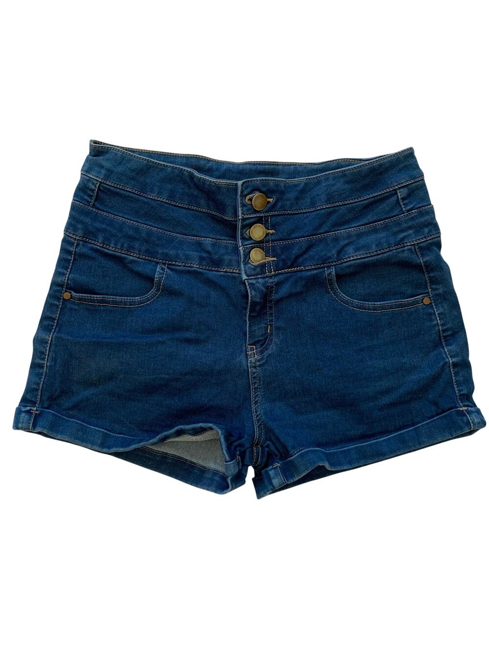 Vtg Y2K Inseltown Juniors Sz 9 Dark Blue Triple Button Front 2.5" Inseam Shorts
